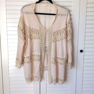 Anthropologie Evelyn K Kimono Crochet Hollow Out Splice Beachwear Cover Up Sz OS